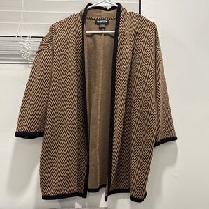 LIZ CLAIBORNE Career Chevron Brown and Black Open Front Blazer Cardigan-Size XL
